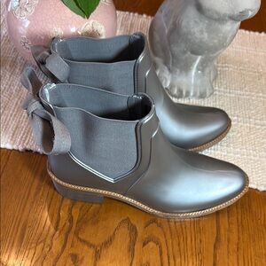 Bernardo Silver Rubber Rain Boots with Bow